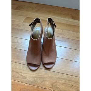 Nine West Womens Mauve‎ Leather Peep Toe Block Heel Slingback Booties Shoes